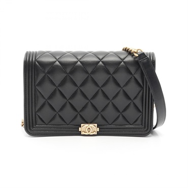 CHANEL Boy Chanel Matelasse Shoulder Bag AP1117 Lambskin Black Used Women GHW CC