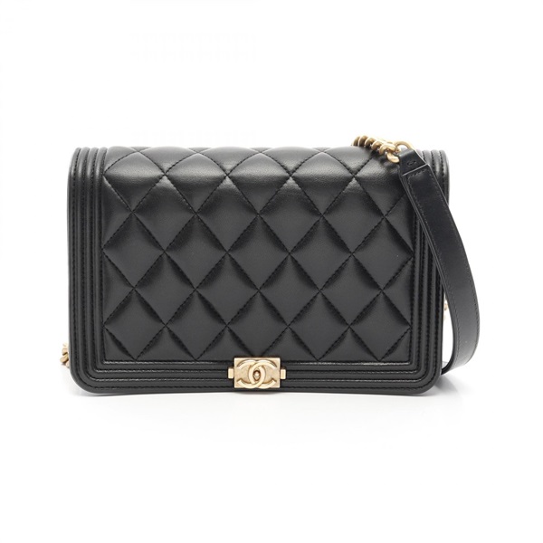 CHANEL Boy Chanel Matelasse Shoulder Bag AP1117 Lambskin Black Used Women GHW CC