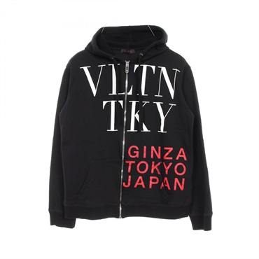 Valentino VLTN TKY Logo Zip-up Hoodie cotton Black #M Used mens