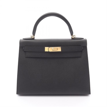 HERMES Kelly 28 Hand shoulder bag Outside stitched W Epsom Black Used GHW