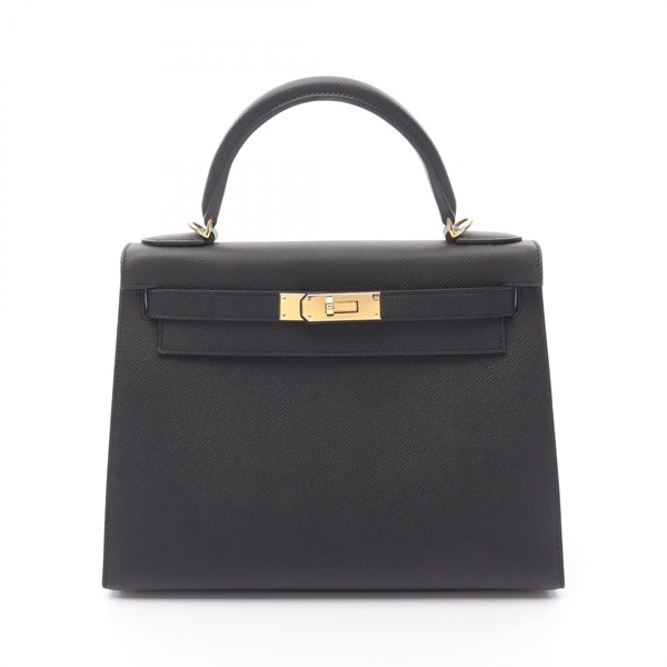 HERMES Kelly 28 Hand shoulder bag Outside stitched W Epsom Black Used GHW
