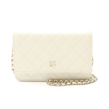 CHANEL Matelasse Chain Shoulder Bag AP0250 Grained calfskin White Used Women GHW