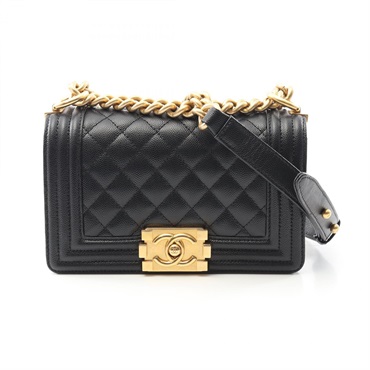 CHANEL Boy Chanel Small Chain Shoulder Bag A67085 leather Black Used Women GHW