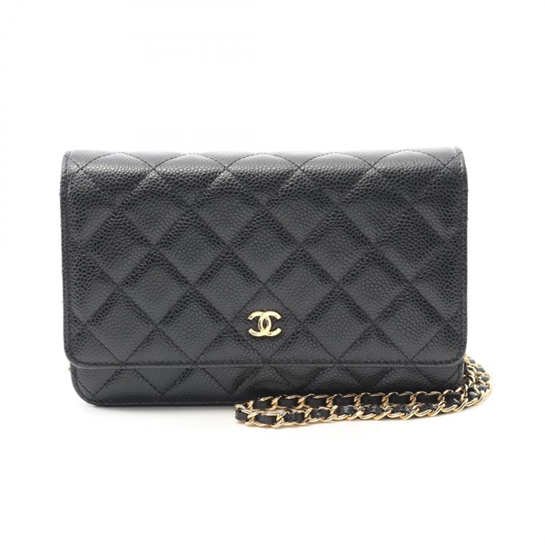 CHANEL Matelasse Chain Shoulder crossbody Bag AP0250 leather Black Used GHW WOC