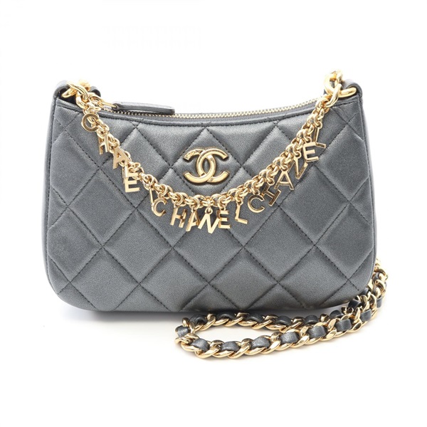 CHANEL Matelasse Chain Shoulder crossbody Bag AP3847 leather Gray Used Women GHW