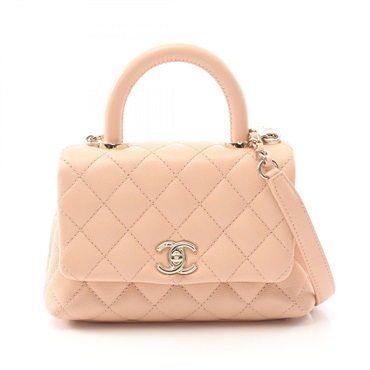 CHANEL Coco Handle XXS 2way shoulder Handbag AS2215 leather Pink Used Women GHW
