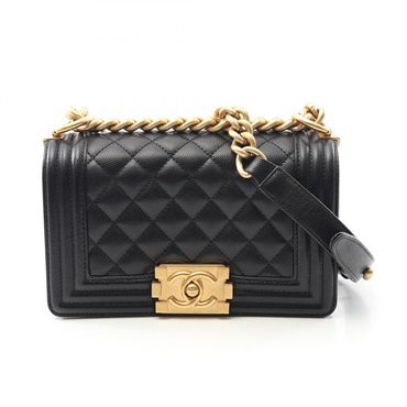 CHANEL Boy Chanel Small Chain Shoulder Bag A67085 leather Black Used Women GHW