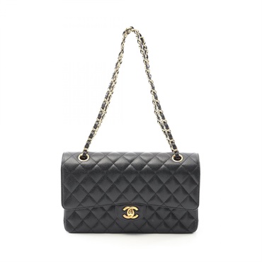 CHANEL Matelasse W flap Chain Shoulder Bag A01112 leather Black Used Women GHW