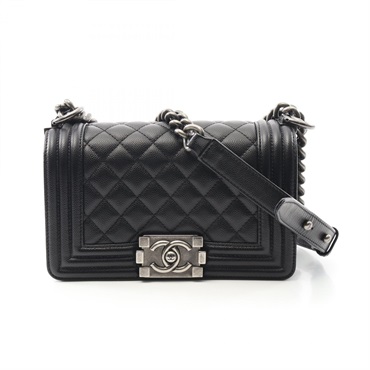 CHANEL Boy Chanel Small Chain Shoulder Bag A67085 leather Black Used Women CC