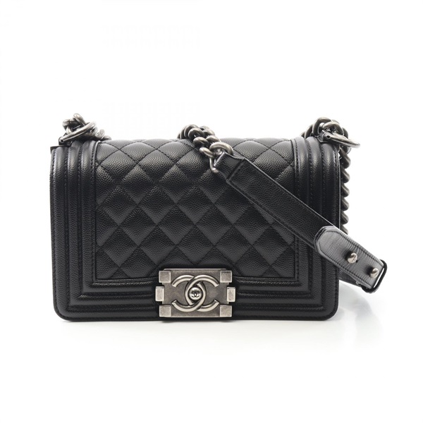 CHANEL Boy Chanel Small Chain Shoulder Bag A67085 leather Black Used Women CC