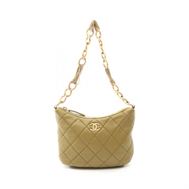 CHANEL Matelasse Small Hobo Chain Shoulder Bag AS3223 Lamb leather Khaki Used CC