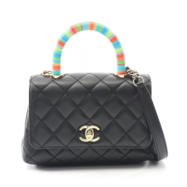 CHANEL Coco Handle XXS 2way shoulder Handbag AS2215 Lamb leather Black Used GHW