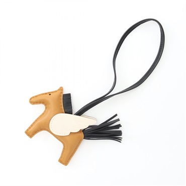 HERMES Rodeo Pegasus PM bag charm Agneau milo Swift leather Brown White used B