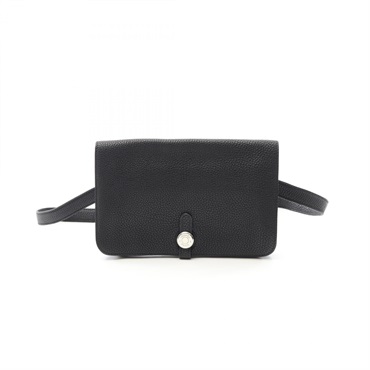 HERMES Dogon porch Waist belt bum bag G Togo leather Black Used SHW