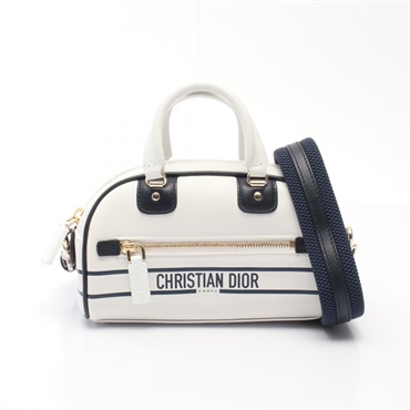 Christian Dior VIBE Mini Bowling Crossbody Shoulder Handbag Leather White CD