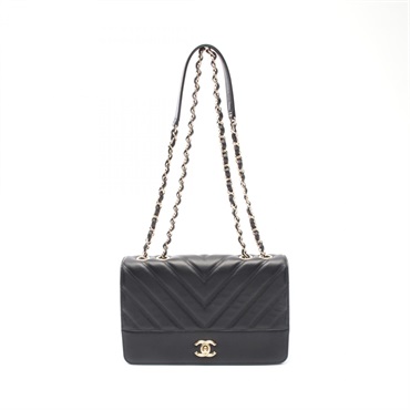 CHANEL Chevron V Stitch Chain Shoulder Bag leather Black Used Women GHW CC Coco