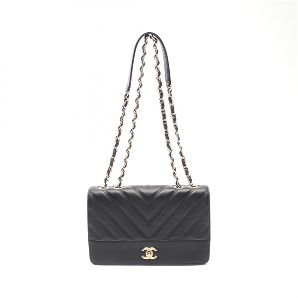 CHANEL Chevron V Stitch Chain Shoulder Bag leather Black Used Women GHW CC Coco