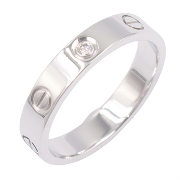 CARTIER Mini Love ring 1P Diamond 18KWG White Gold Used women US size 7.25 #55