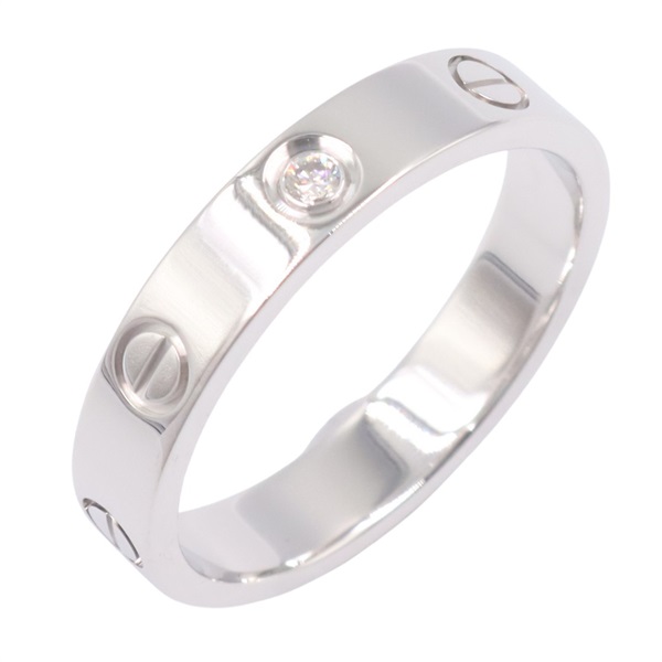 CARTIER Mini Love ring 1P Diamond 18KWG White Gold Used women US size 7.25 #55