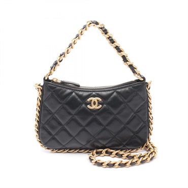 CHANEL Matelasse Chain Shoulder Bag AP3487 Lamb leather Black Used Women GHW CC