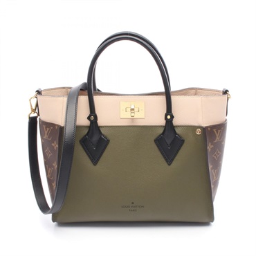 LOUIS VUITTON On My Side MM Shoulder Tote Handbag M55302 Leather Monogram Khaki