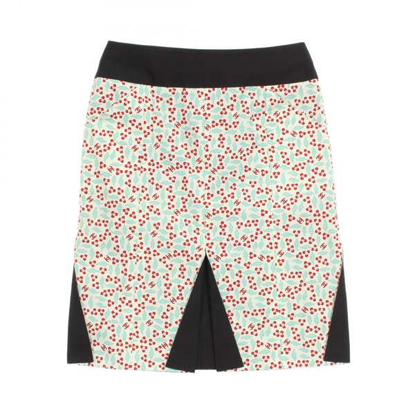 CHANEL COCO Mark Print Skirt P22950 cotton Green Multicolor #36 Used Women