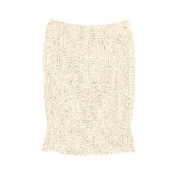 CHANEL Coco Tweed Knit Skirt P25552V15981 Cotton Fabric Silk Pink #36 Used Women