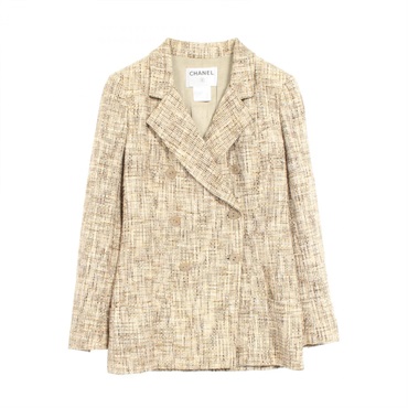 CHANEL Tweed tailored Jacket P20630 cotton Beige Khaki Used Women size 38