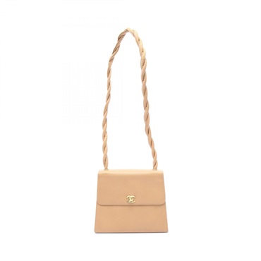 CHANEL COCO Mark Twist Handle Shoulder Bag Calfskin Beige GHW Used Women