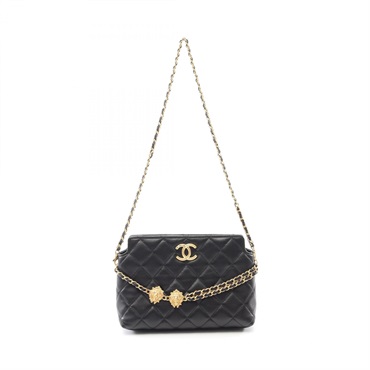 CHANEL Matelasse Chain Shoulder Bag Lamb leather Black Used Women GHW COCO