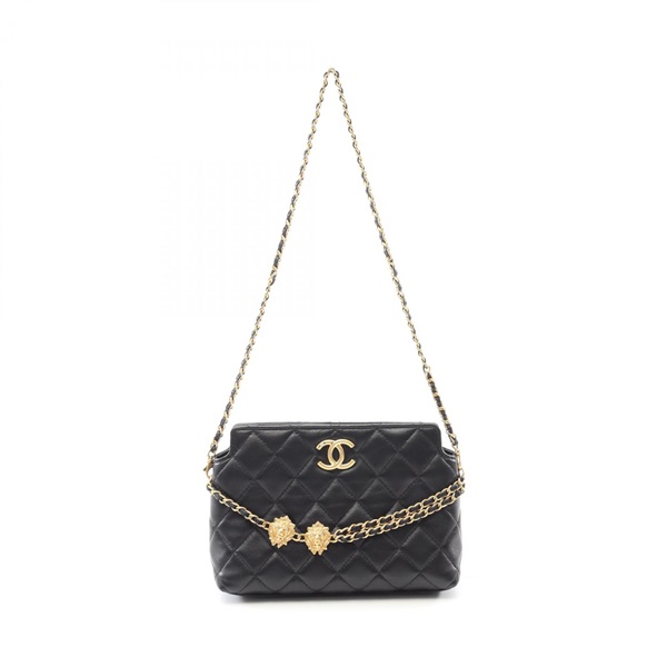 CHANEL Matelasse Chain Shoulder Bag Lamb leather Black Used Women GHW COCO