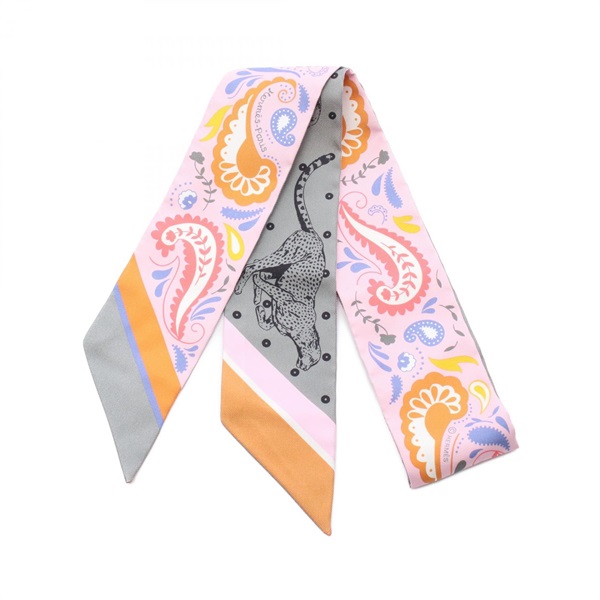HERMES Twilly GUEPARDS BANDANA Scarf silk Pink Multicolor Used Women