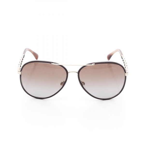 CHANEL Pilot-Style Sunglasses Eyewear DC3147227 Gold Plated Plastic Brown Used