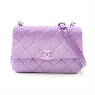 CHANEL Matelasse Plastic Chain Shoulder Bag crossbody Calfskin Purple Used Women