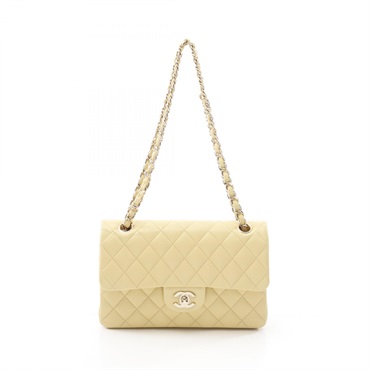CHANEL Matelasse W flap Chain Shoulder Bag A01113 Lamb leather GHW Yellow Used