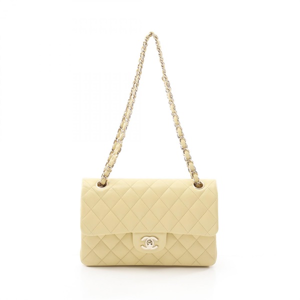 CHANEL Matelasse W flap Chain Shoulder Bag A01113 Lamb leather GHW Yellow Used
