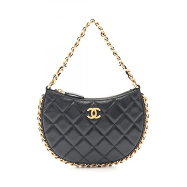 CHANEL Matelasse Chain Handbag pouch Lamb leather Black GHW Used Women COCO CC