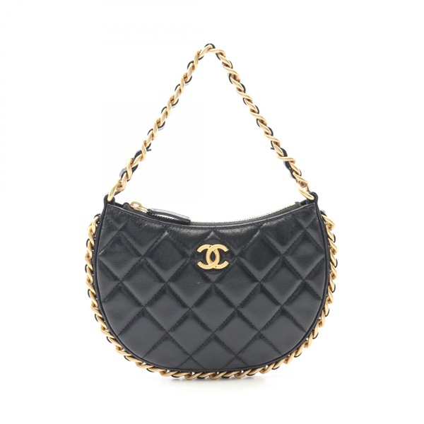 CHANEL Matelasse Chain Handbag pouch Lamb leather Black GHW Used Women COCO CC