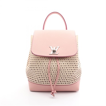LOUIS VUITTON Lockme Drawstring Backpack Bag M54577 Leather Beige Pink Used LV