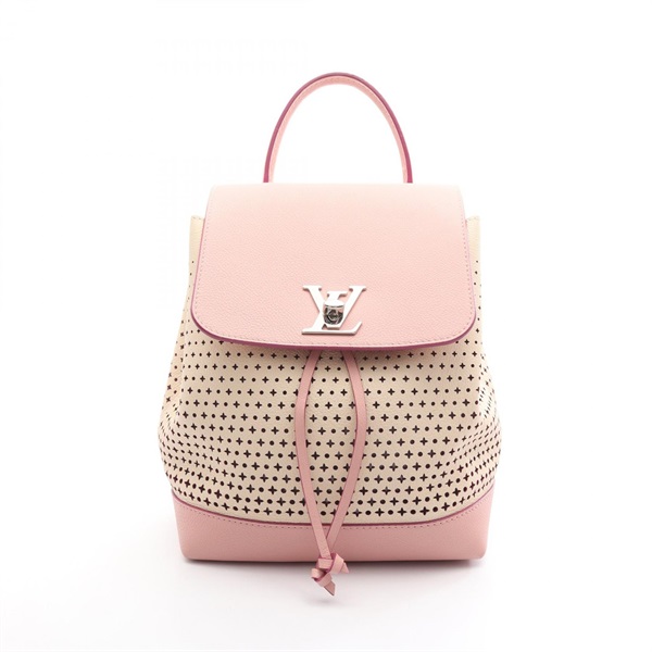 LOUIS VUITTON Lockme Drawstring Backpack Bag M54577 Leather Beige Pink Used LV