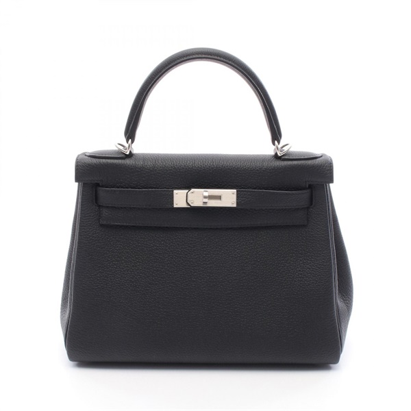 HERMES Kelly 28 Shoulder Handbag K Togo leather Black Noir Women SHW