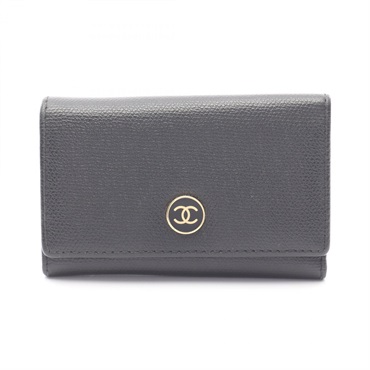 CHANEL CC Logo Key Holder Leather Black GHW Used Women