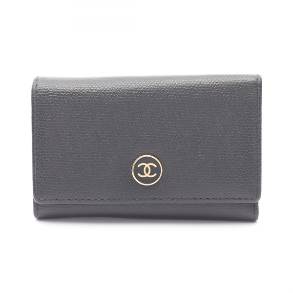 CHANEL CC Logo Key Holder Leather Black GHW Used Women