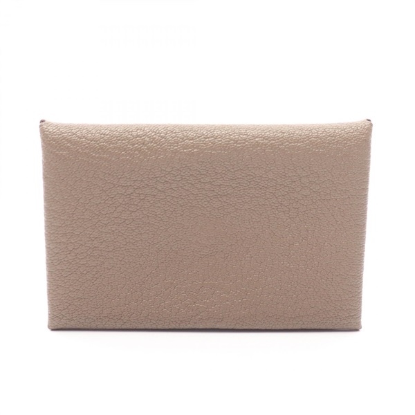 HERMES Calvi coin purse wallet Chevre leather Brown Etoupe Grey Used Women T SHW