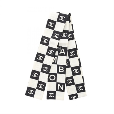 CHANEL COCO Mark Scarf silk Black White Used Women CC