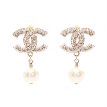 CHANEL COCO Mark Pierced earrings Gold Plated Rhinestone Artificial pearl Used