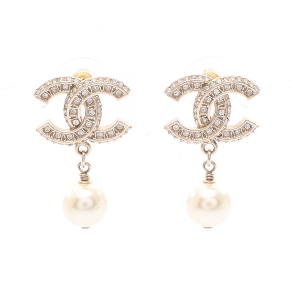 CHANEL COCO Mark Pierced earrings Gold Plated Rhinestone Artificial pearl Used