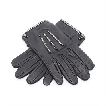 CHANEL COCO Mark gloves Lamb leather Black Used Women SHW CC ＃7