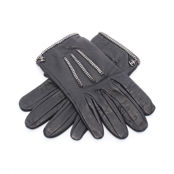 CHANEL COCO Mark gloves Lamb leather Black Used Women SHW CC ＃7
