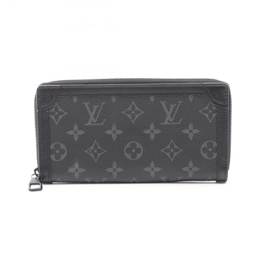 LOUIS VUITTON Trunk Zippy Wallet M80558 Monogram Eclipse Canvas Leather Blk Used